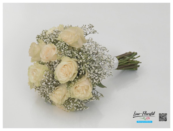 Brautstrauß mit beigen Ecuador Rosen "Mondial" und weißem Schleierkraut