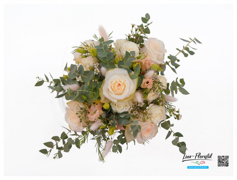 Brautbouquet mit Lisianthus und Rosen - Detail