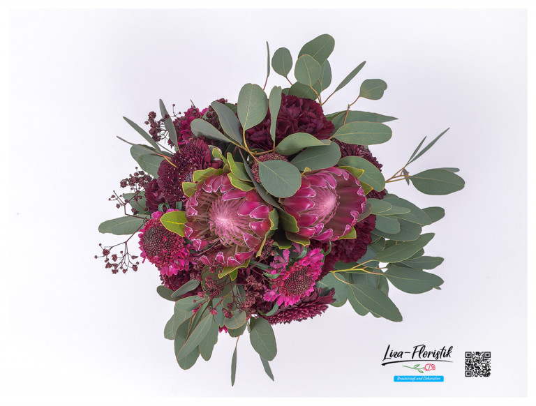 Brautstrauß mit Proteas und Gerbera - oben